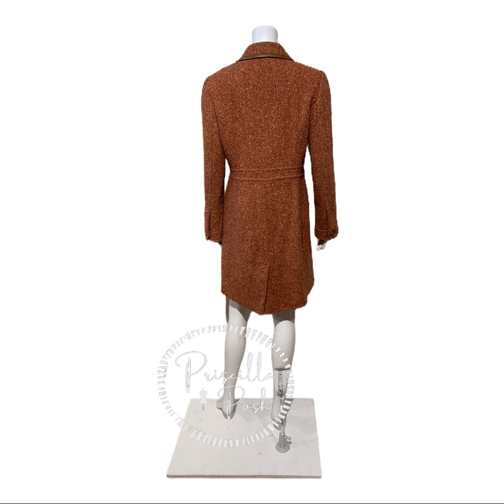 Coach Pink Herringbone Wool Tweed Trench Coat Gem